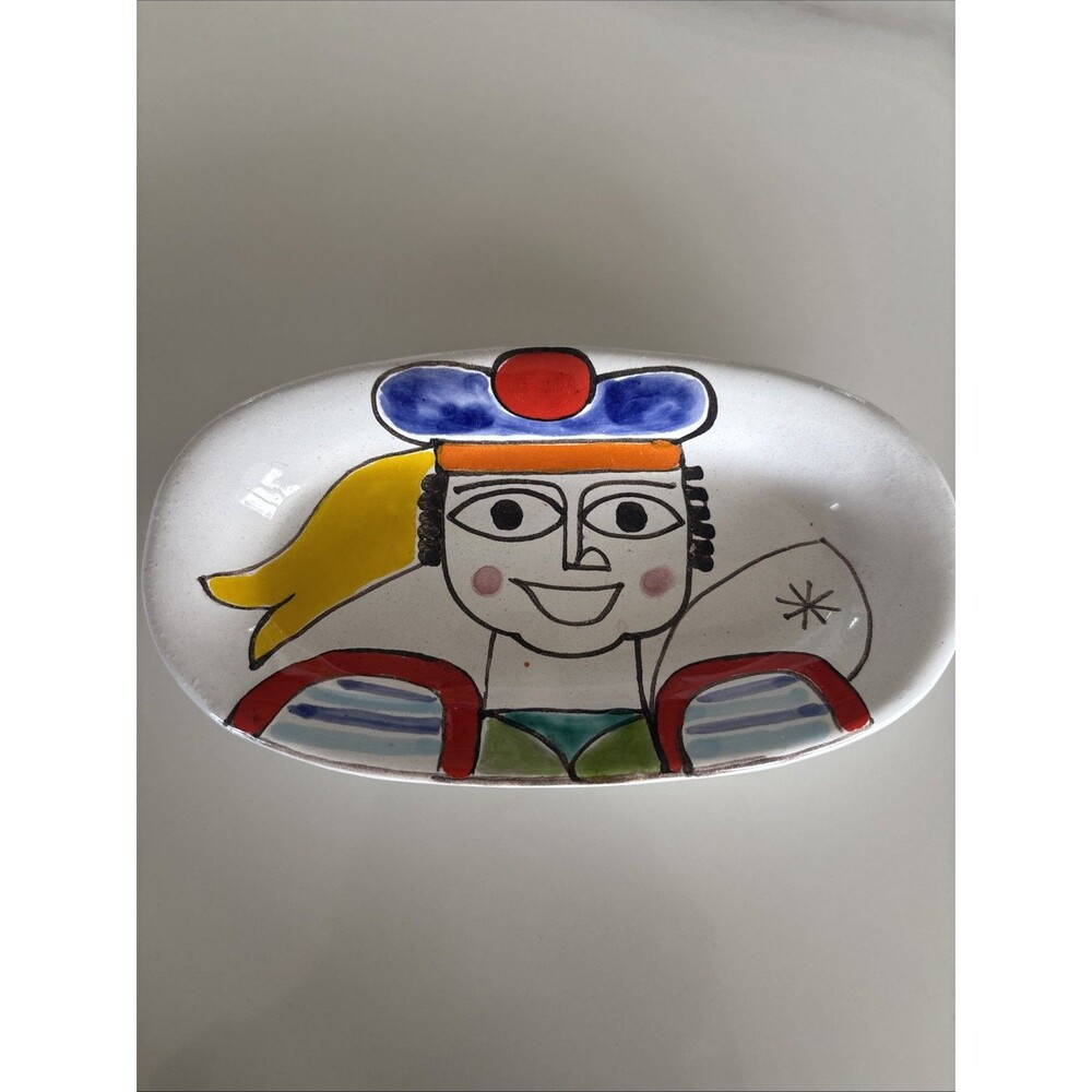 DeSimone Italian Pottery Small Oval Dish 298/16n Cubist Boy Sailor